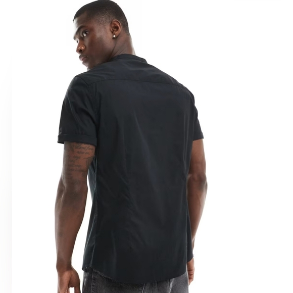 5 for $20 | ASOS DESIGN Slim Fit Band Collar Shirt With Roll Sleeves - Picture 4 of 16